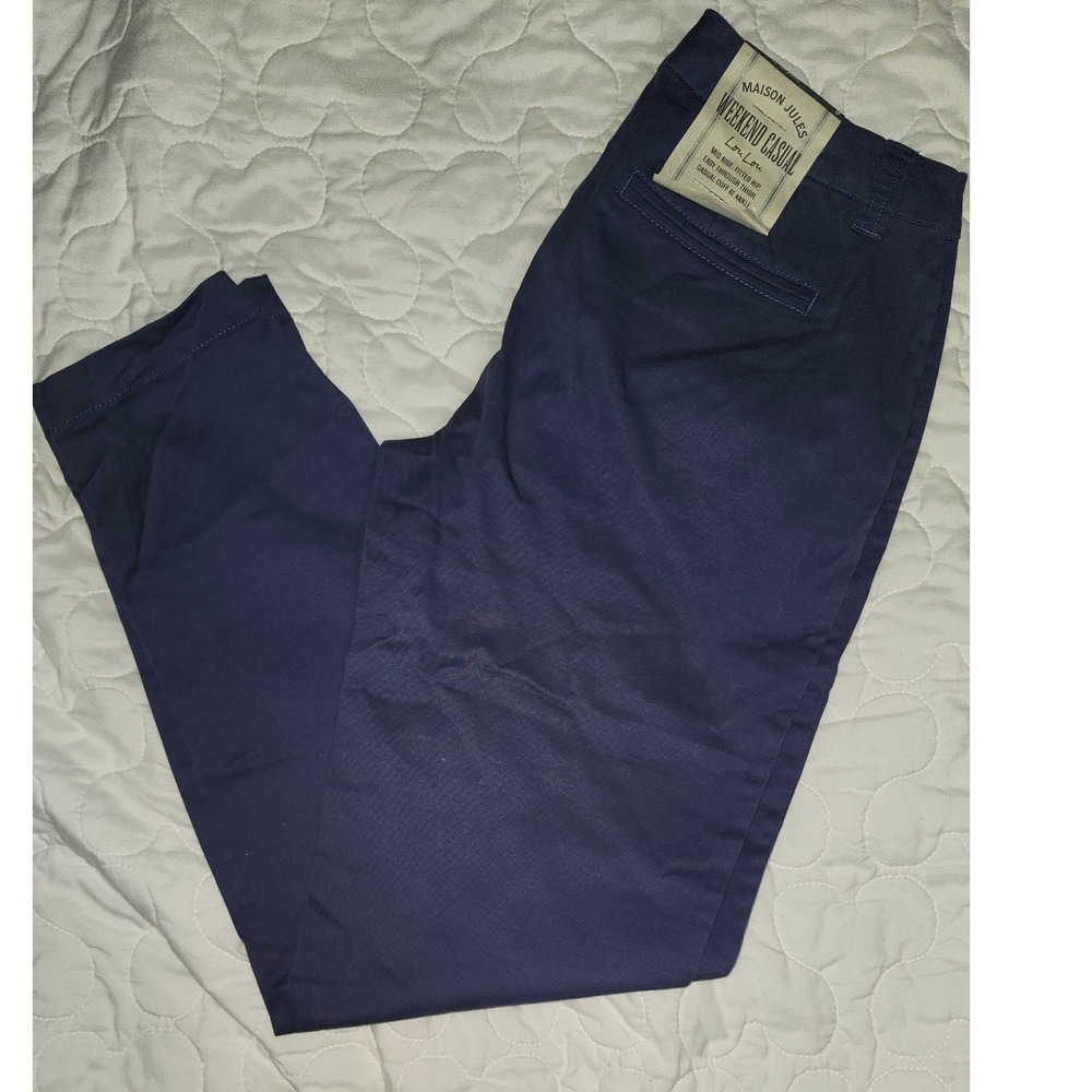 Maison Jules Lou Lou Weekend Casual Pants Blue Indigo Mid Rise Ankle Cuffed NWT - Picture 5 of 5